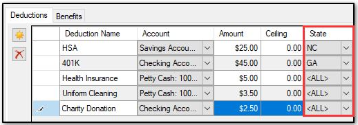 Deductions and benefits tabs